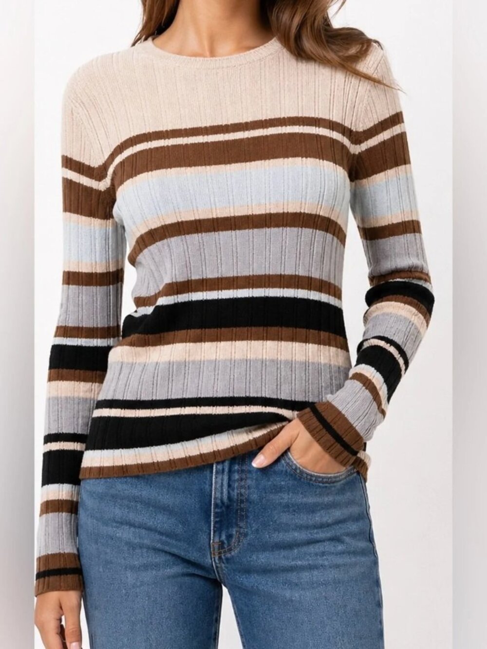 EUC Theory Textured Multicolor Striped Ribbed Sweater Size XS